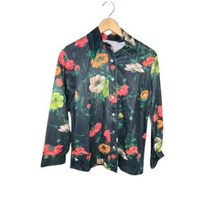 NPC Fashions Vintage 70s Floral Polyester Shirt Cottagecore Boho M/L